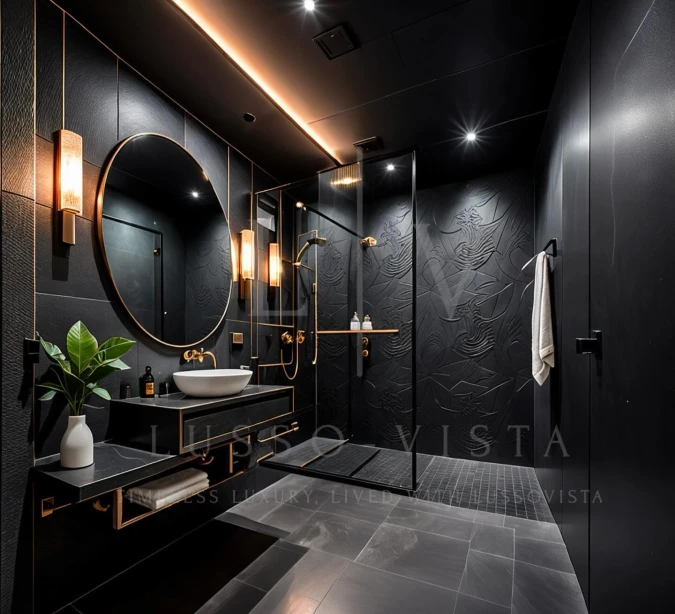 Gilded Noir Sanctuary with Textured Walls