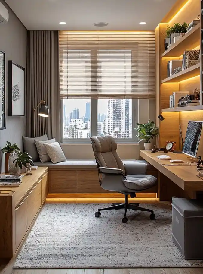 Integrated Window Nook with Vertical Storage