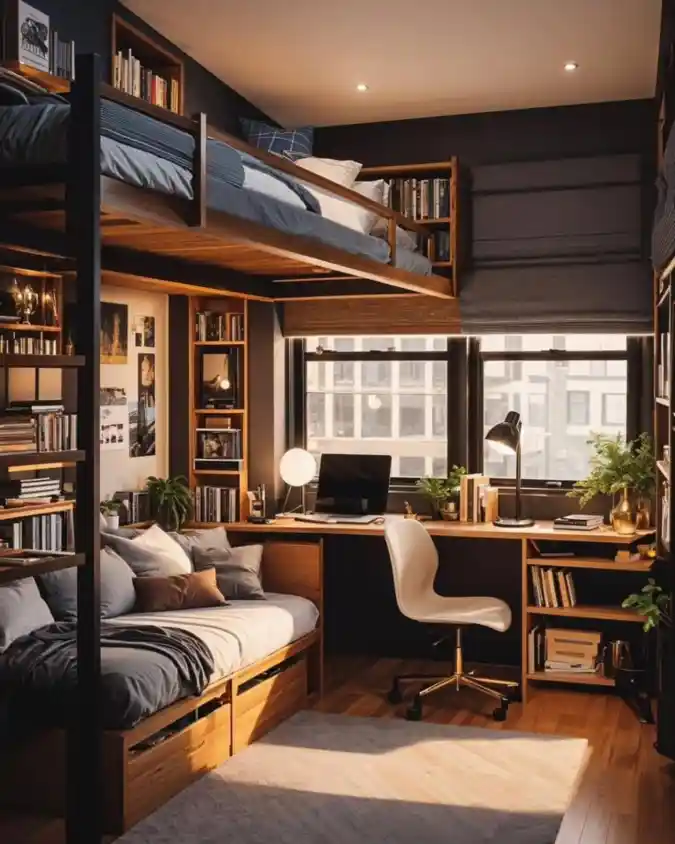 Space-Saving Wooden Loft Oasis