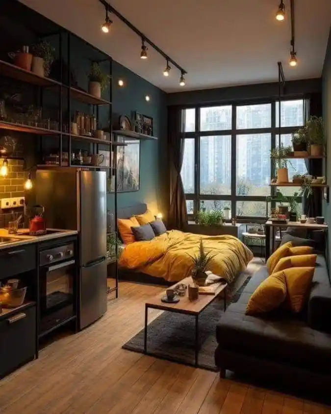 Zoning with Contrasting Colors and Open Shelving
