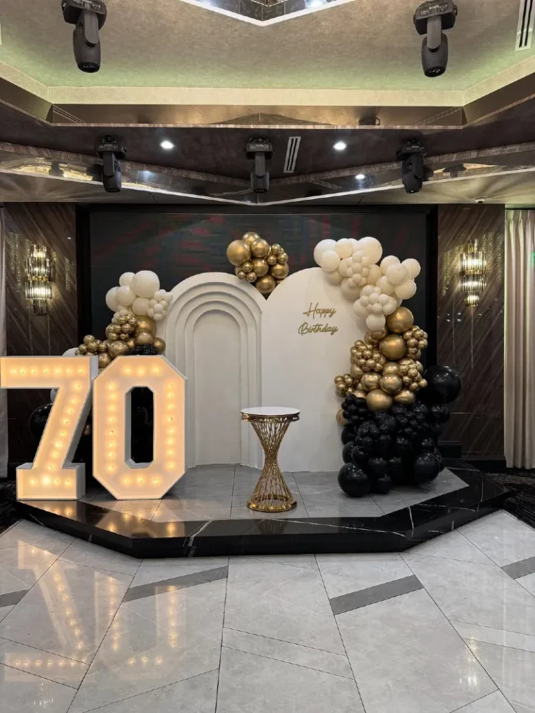 Luxe Gold and Marquee Arch Display