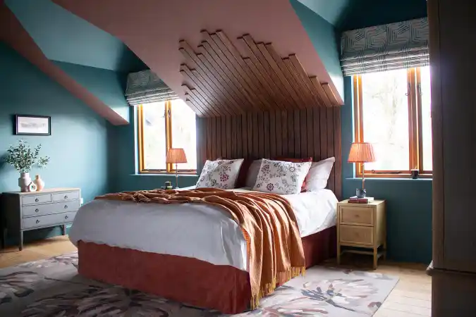 Architectural Color-Block and Wood Accent