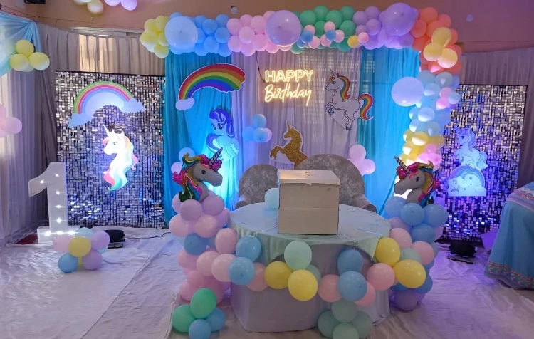  Blue Drape & Glowing Sequin Stage Setup