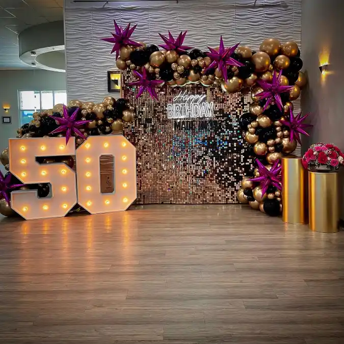 Deluxe 50th Birthday Marquee and Balloon Backdrop
