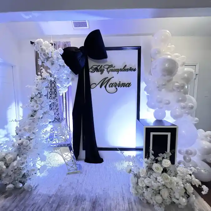 Elegant Monochrome Floral Backdrop Celebration