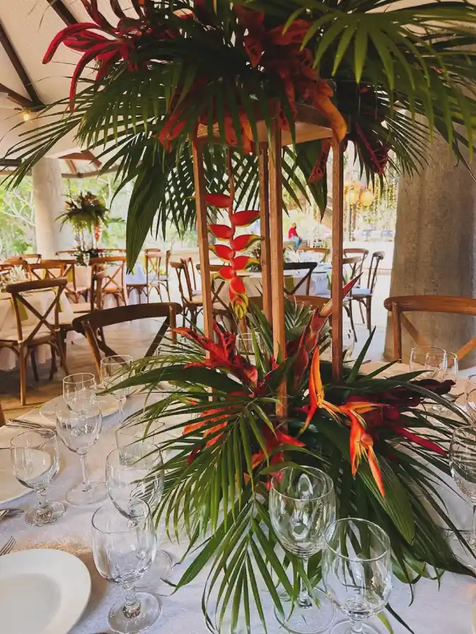Elevated Heliconia and Palm Centerpiece