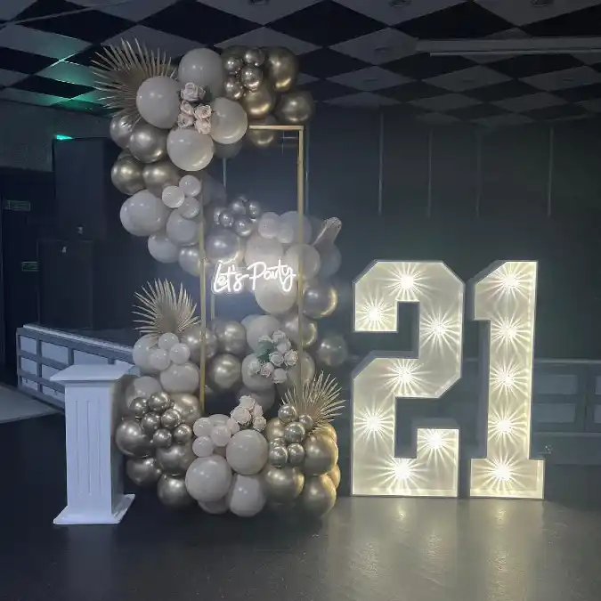 Glamorous Balloon Garland and Marquee Light Display