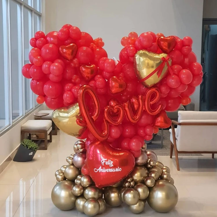 Grand Red and Gold Balloon Sculpture for a Luxe Entrance
