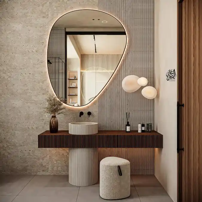 Illuminated Organic Pebble Mirror