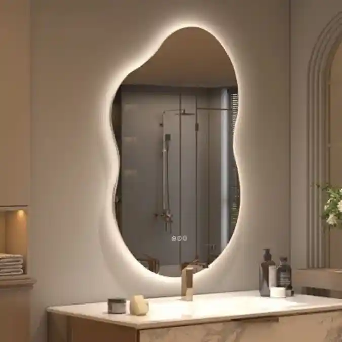 Illuminated Organic Pebble Mirror