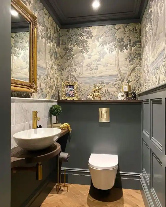 Moody Jewel-Box Powder Room