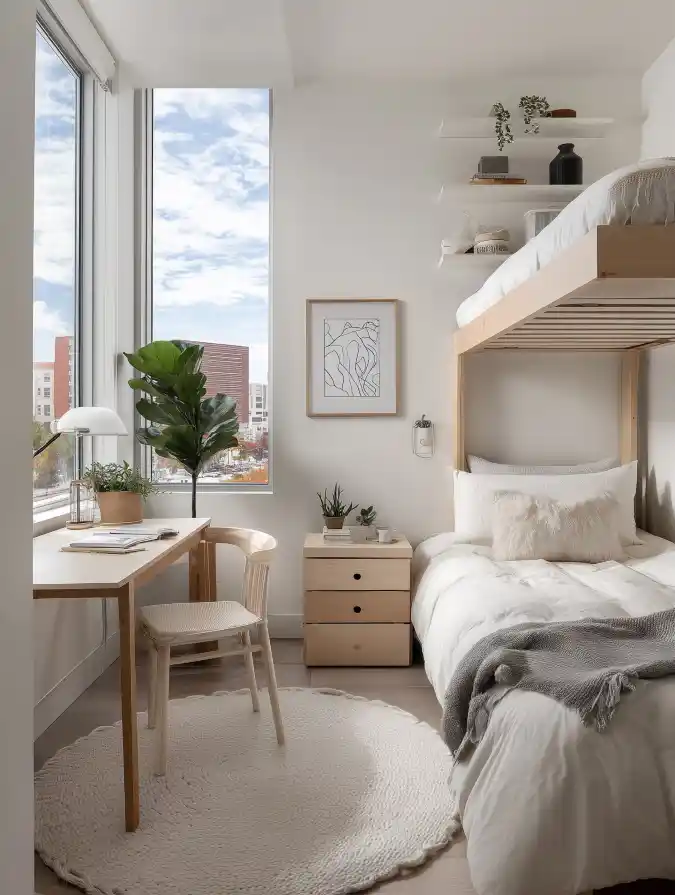 Natural Wood Loft Bed Retreat