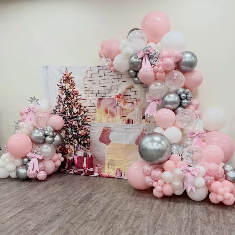 Pinkmas Hearth & Silver Bow Balloon Display