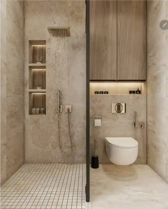 Textured Wet Room with Integrated Niches
