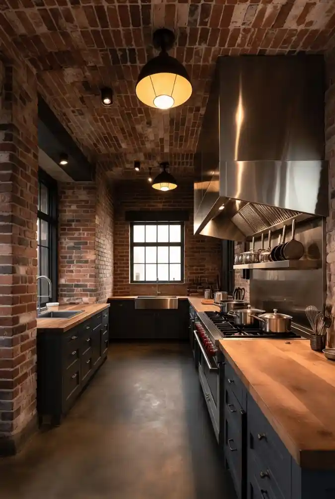 Vaulted Brick & Butcher Block Galley
