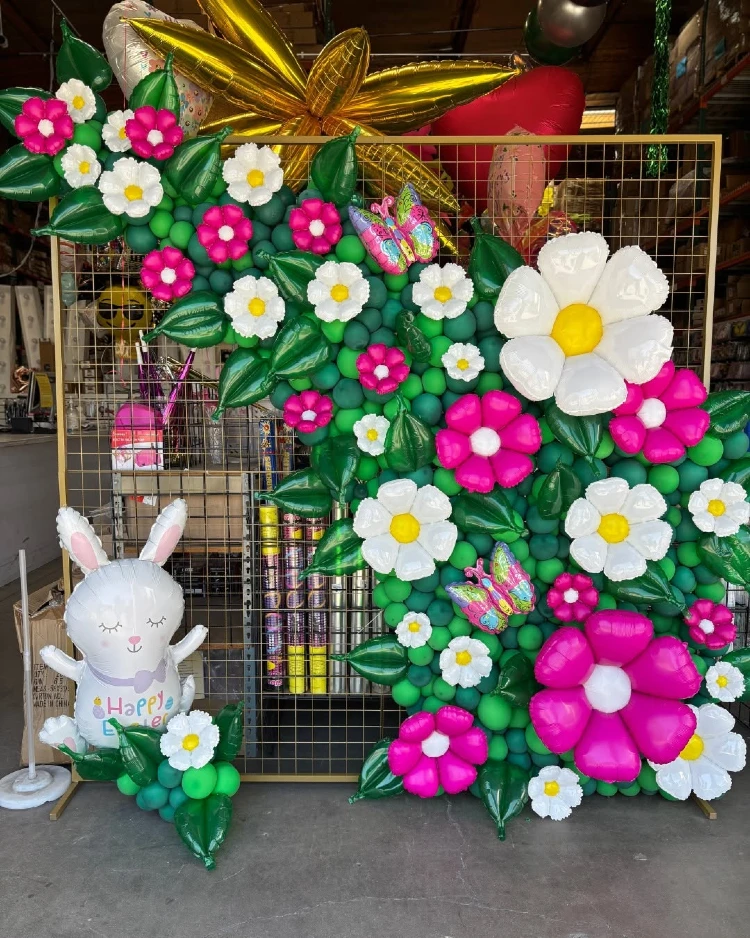 Vibrant Emerald and Magenta Balloon Garden Wall