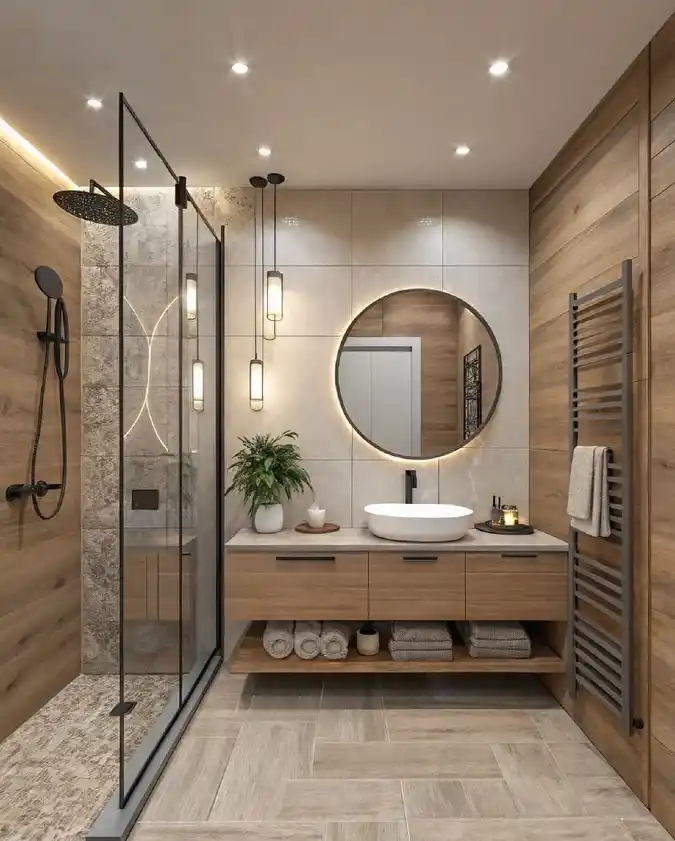 Warm Wood and Textured Stone Retreat