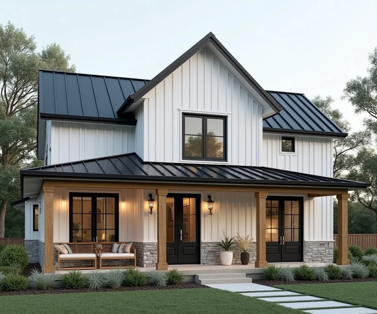 Classic White Farmhouse with Metal Roof