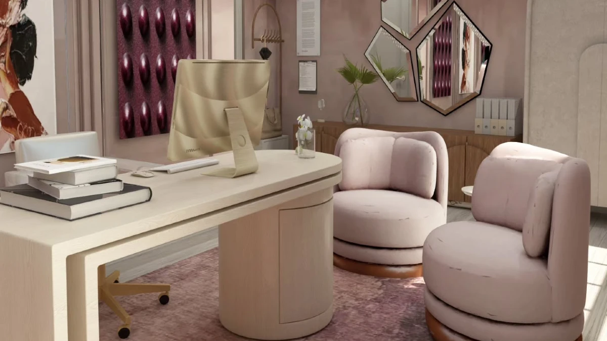  Geometric Mirrors and Plush Seating