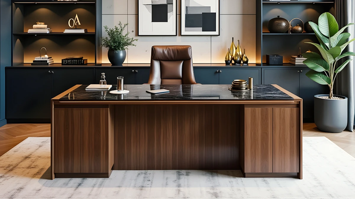 Executive Marble and Wood Desk
