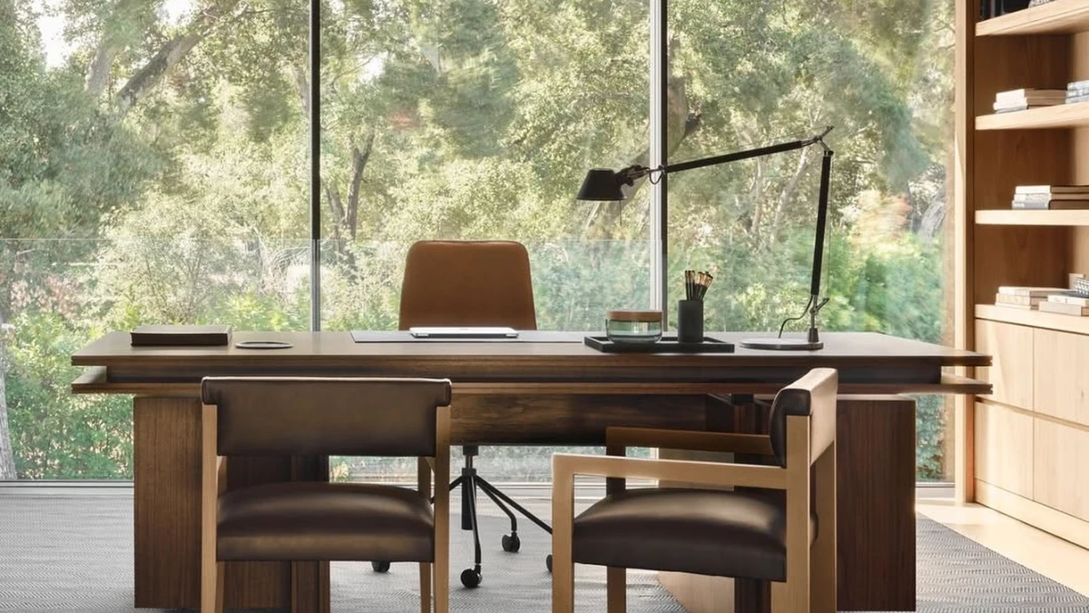 Minimalist Wood Desk with Nature View
