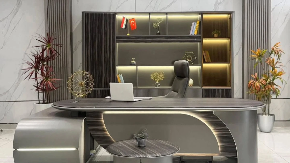 Futuristic Curved Executive Desk with Lighting