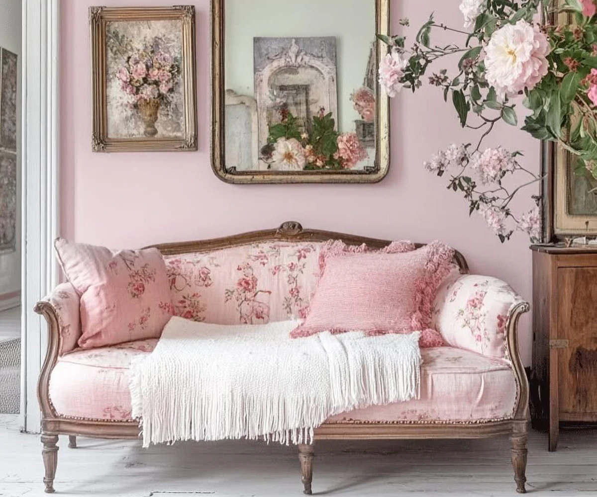 Vintage Pink Floral Sofa