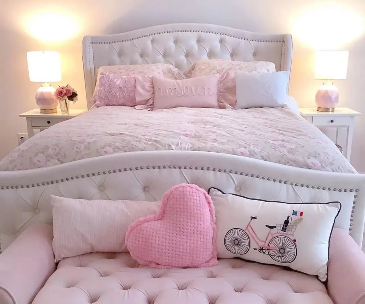 Pink and White Tufted Bedroom