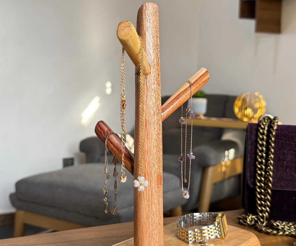 Natural Wood Jewelry Tree