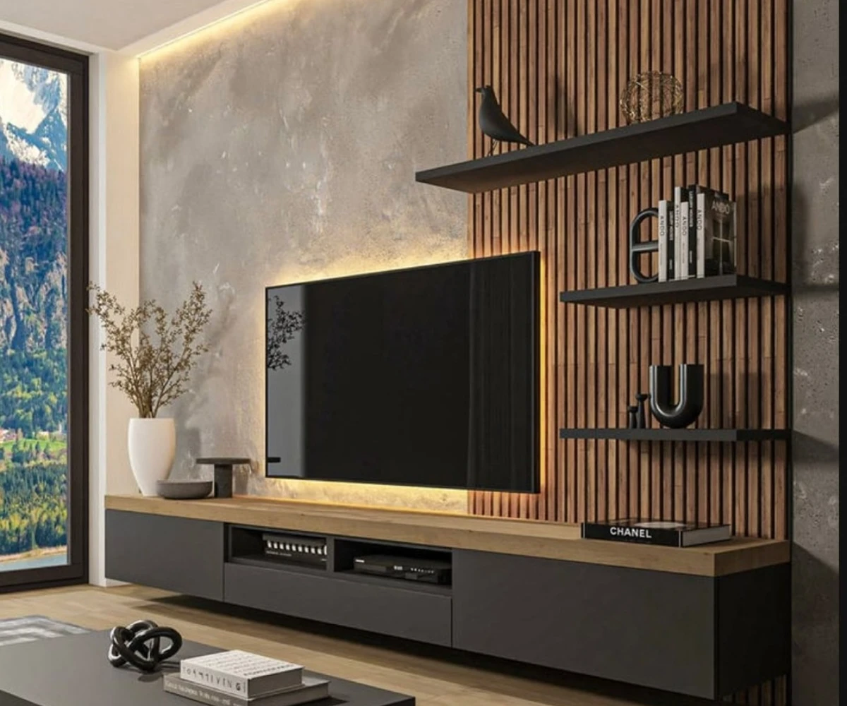 Split Texture Media Wall