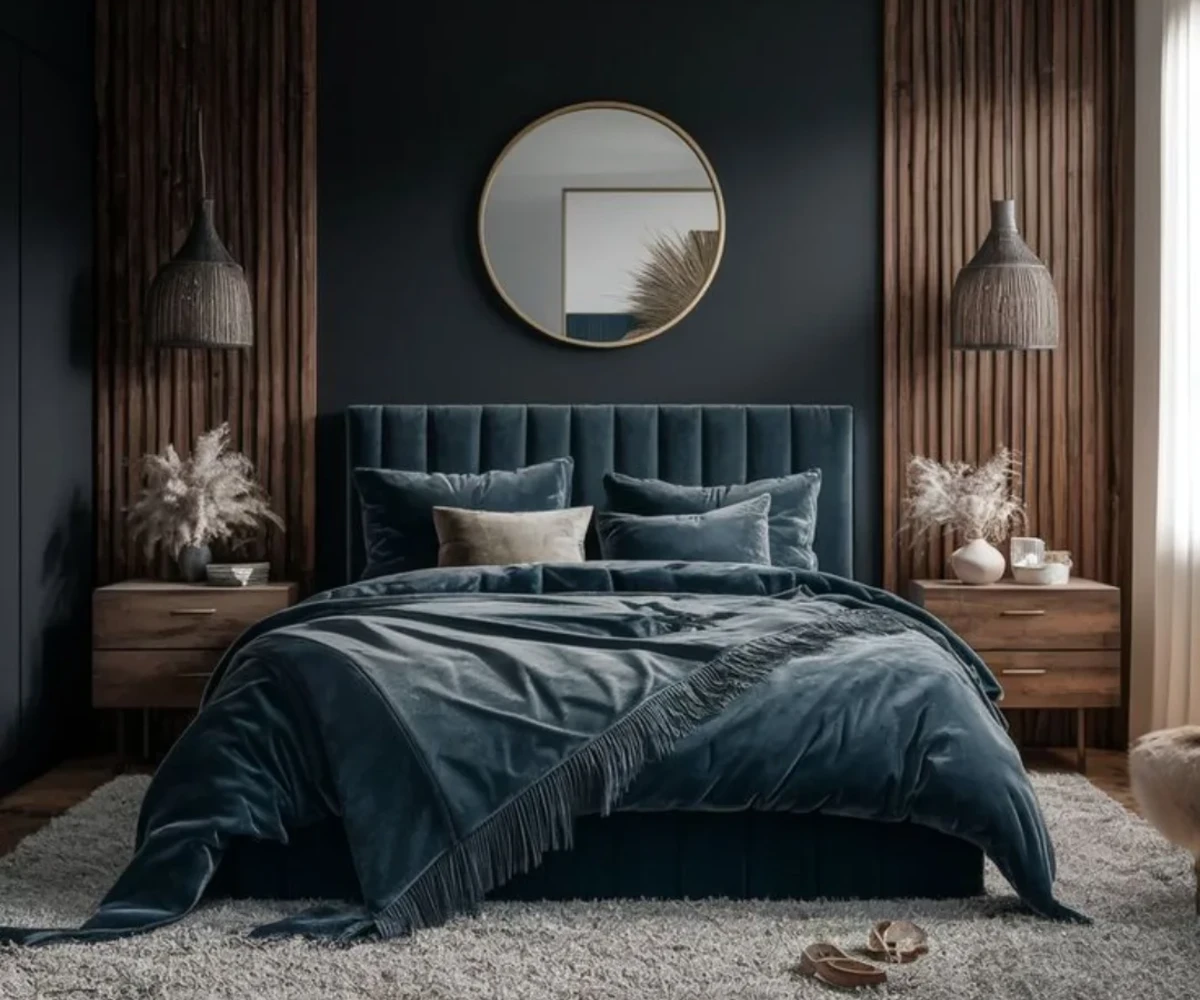 Round Mirror with Wood Accents
