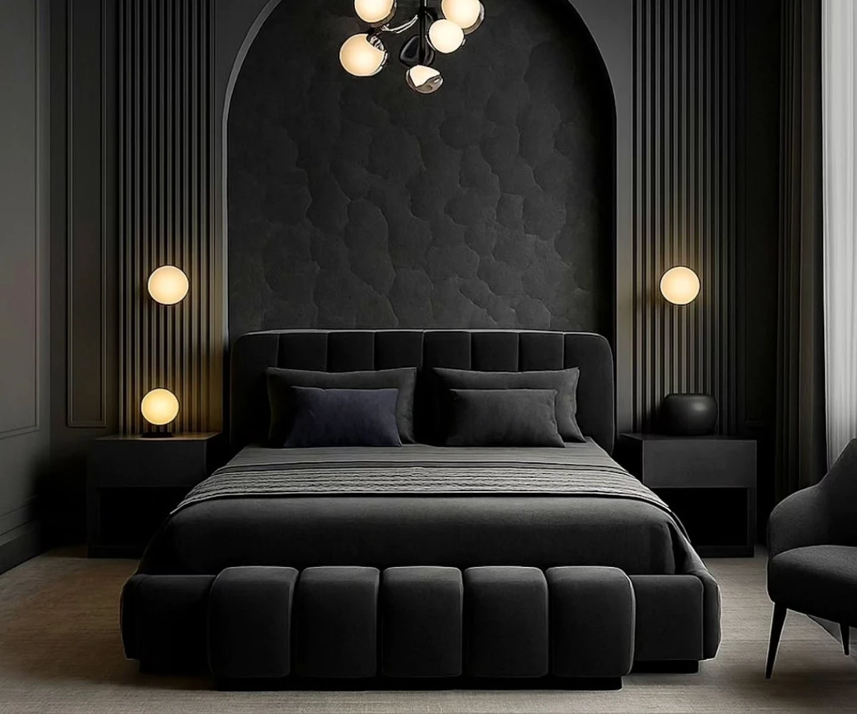 4. Bold Black Archway and Fluted Walls