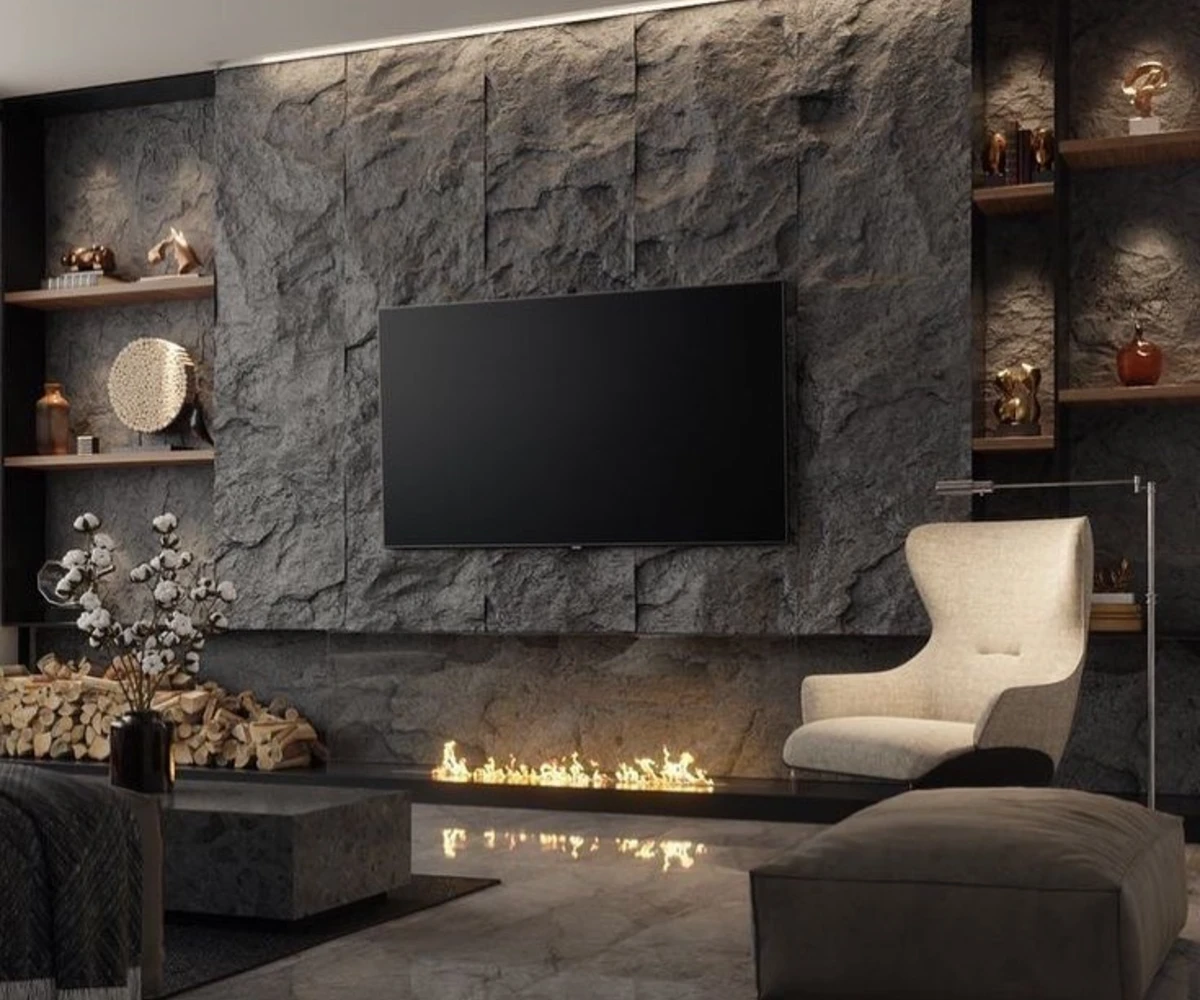  Rugged Stone with Open Shelving