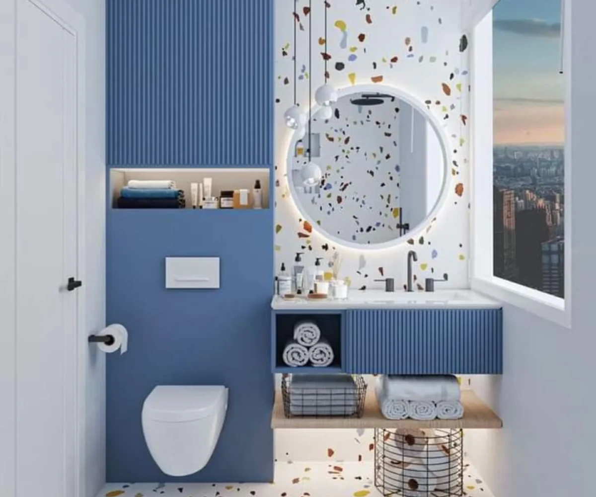 Playful Terrazzo and Blue Ribbing