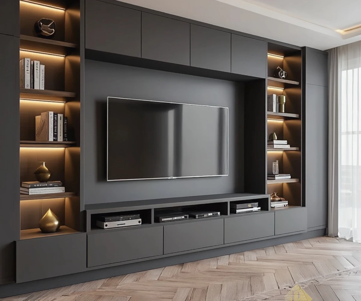 Matte Charcoal Entertainment Wall