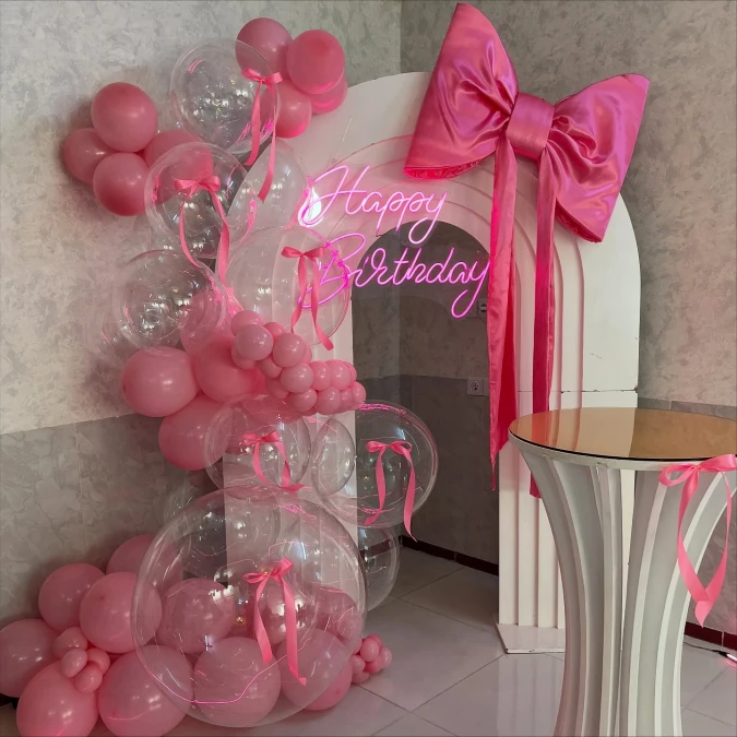 Airy Neon Arch with Oversized Bow