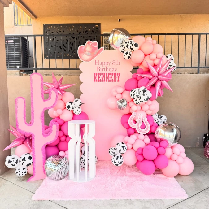 Pink Cowgirl Backdrop and Balloon Display