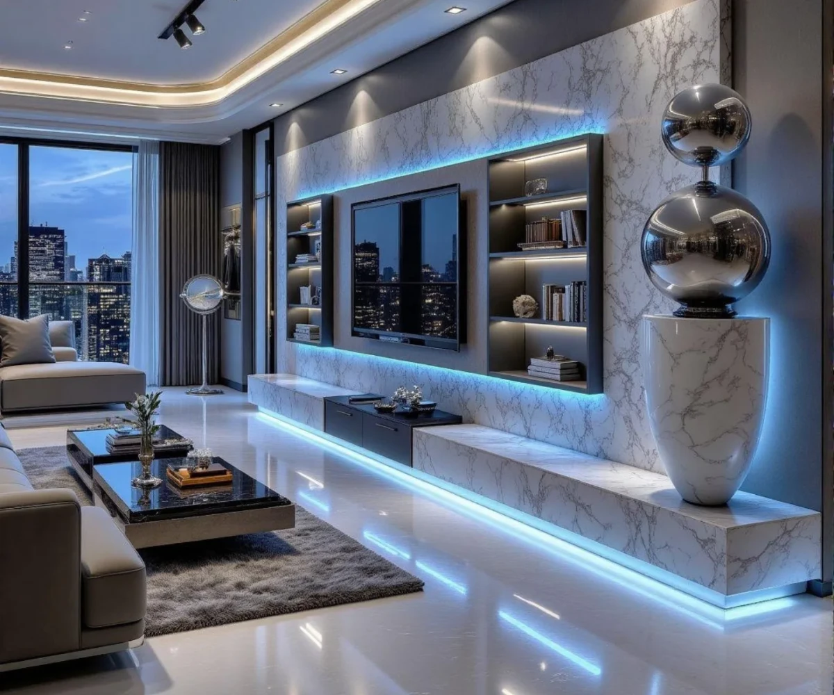  Futuristic Neon Marble Wall