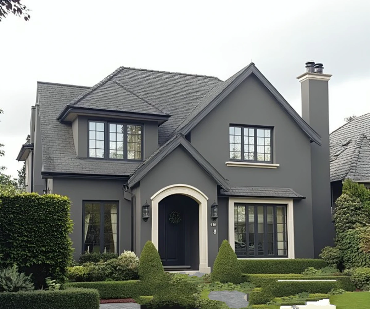 Traditional Grey Stucco with Archway