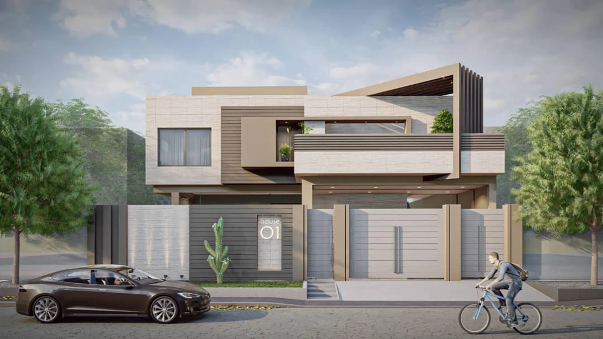 Sculptural Grey and Stone Modern Home