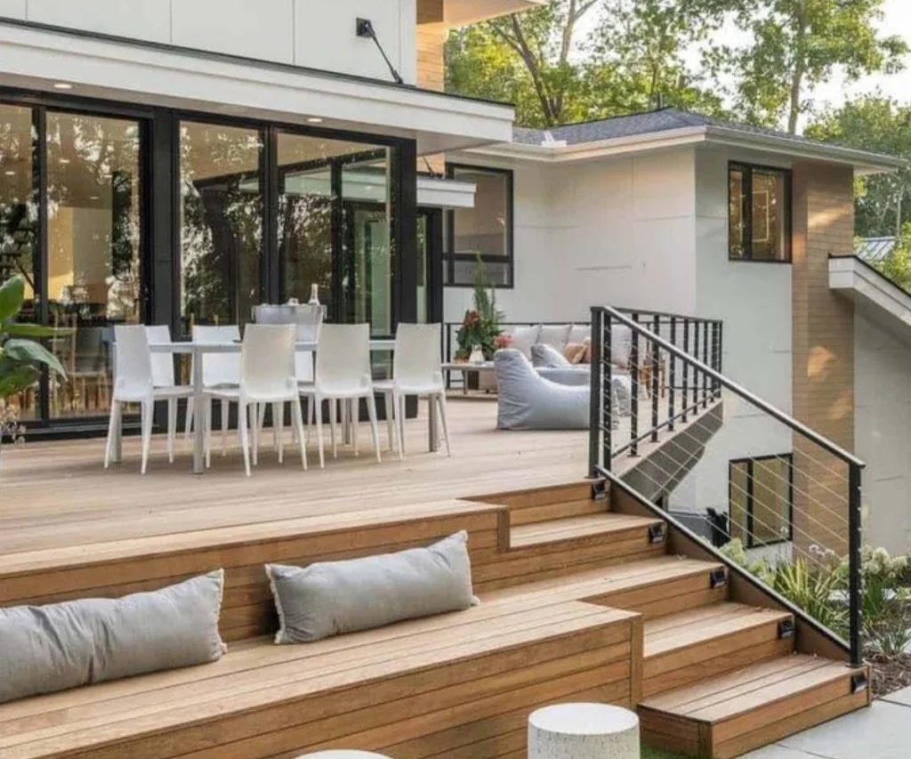 Tiered Wooden Deck With Step Seating