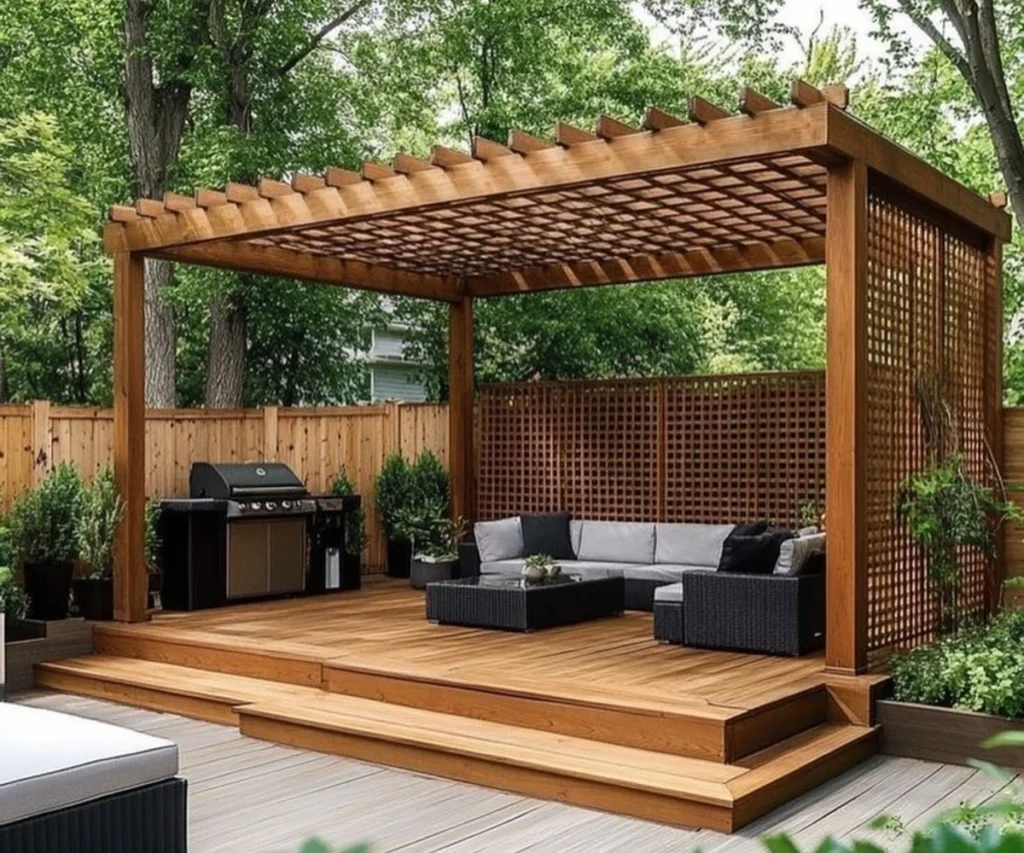 Lattice Pergola Wood Deck