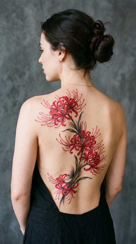 spider lily tattoo back