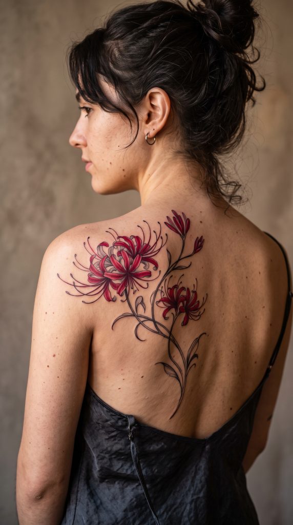 spider lily tattoo back