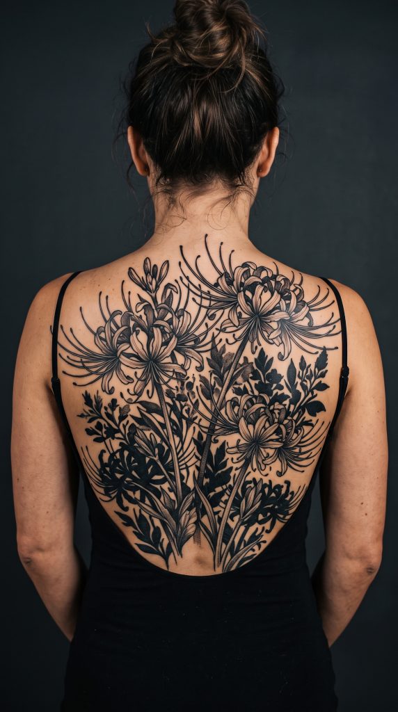 spider lily tattoo back