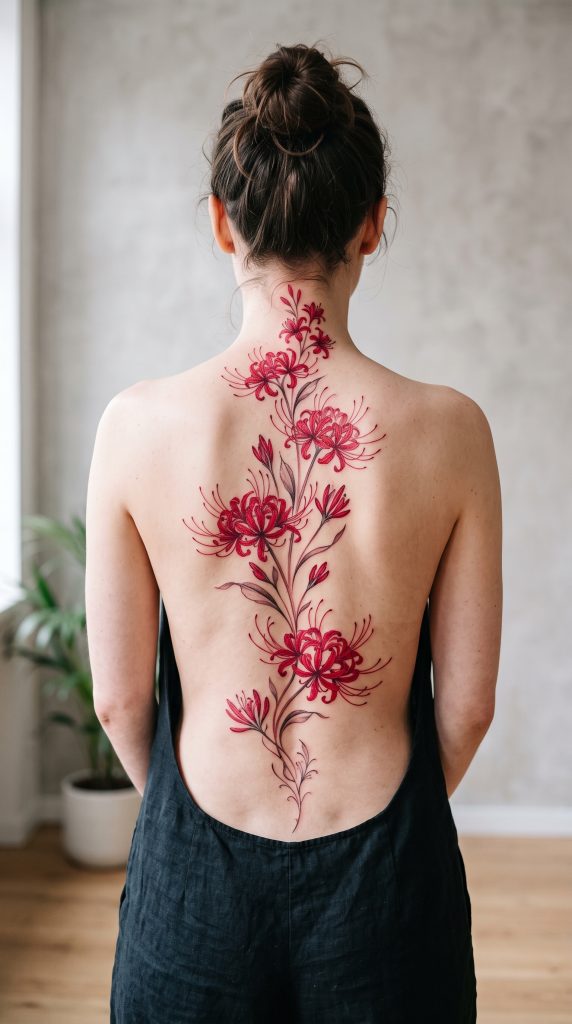 spider lily tattoo back