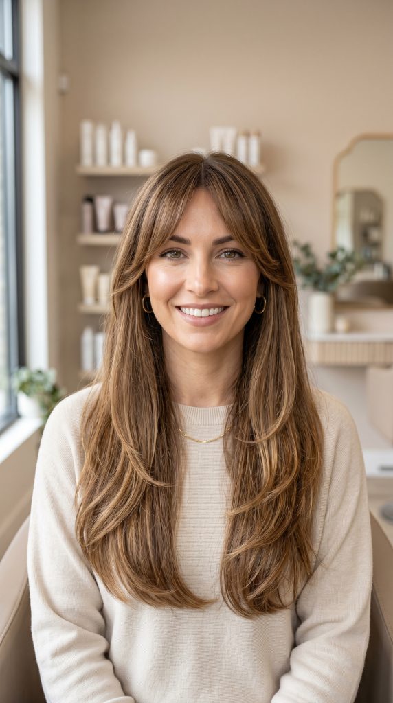 long layered hair with bangs over 40